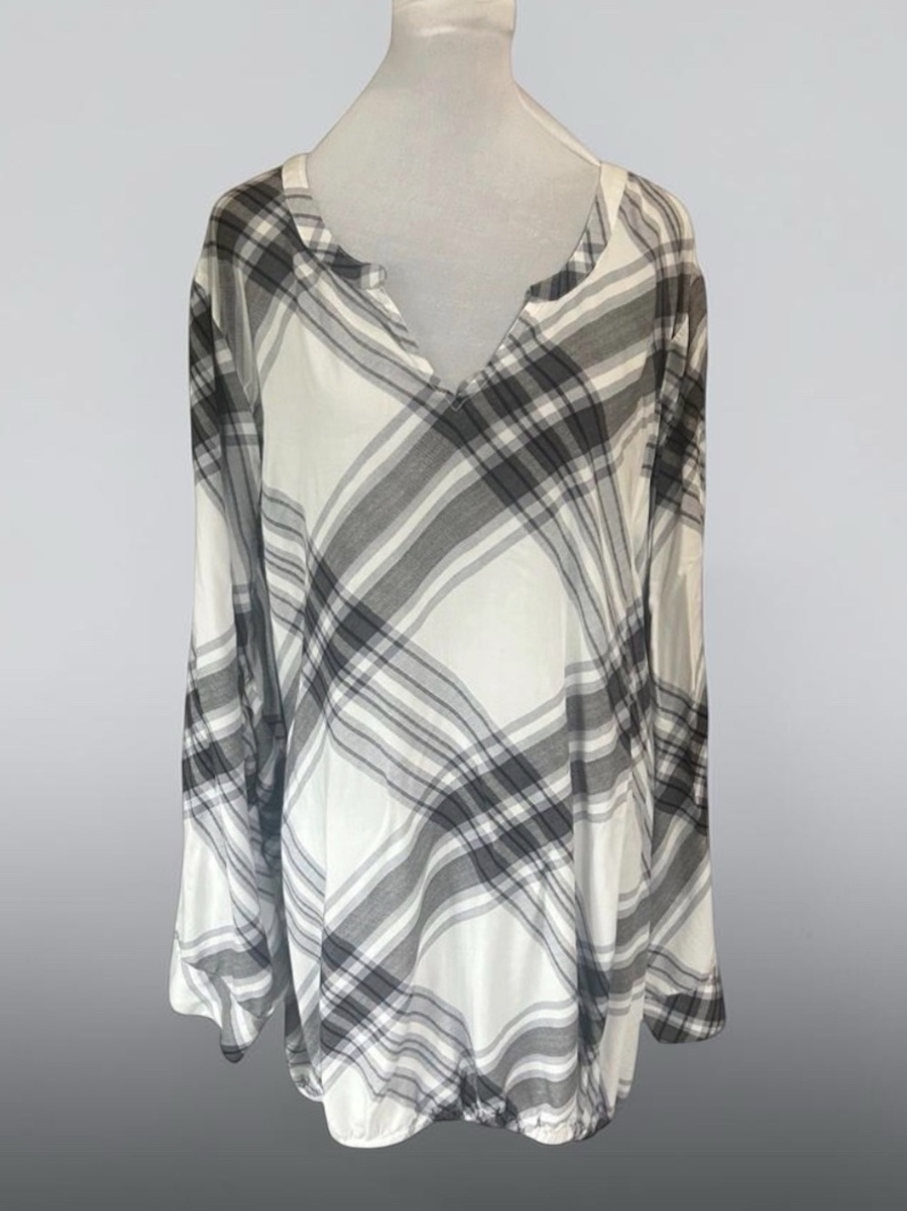 Lane Bryant white and gray plaid long sleeve blouse-28